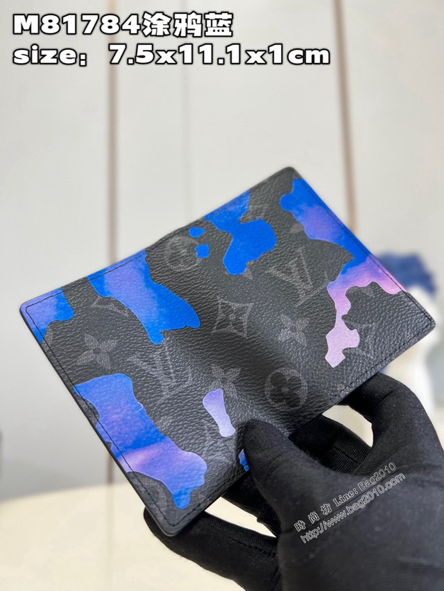LV專櫃2023新款Room with a View系列卡包 M81784塗鴉藍 路易威登飄浮雲朵圖案經典口袋錢夾 dn1411